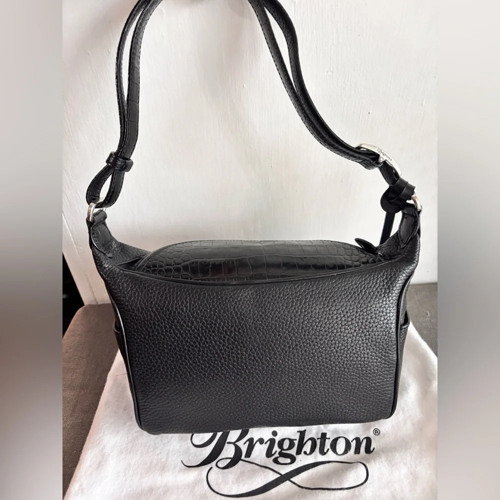 New Without Tags Brighton Monalisa Black Leather Shoulder Bag Purse - Picture 3 of 12